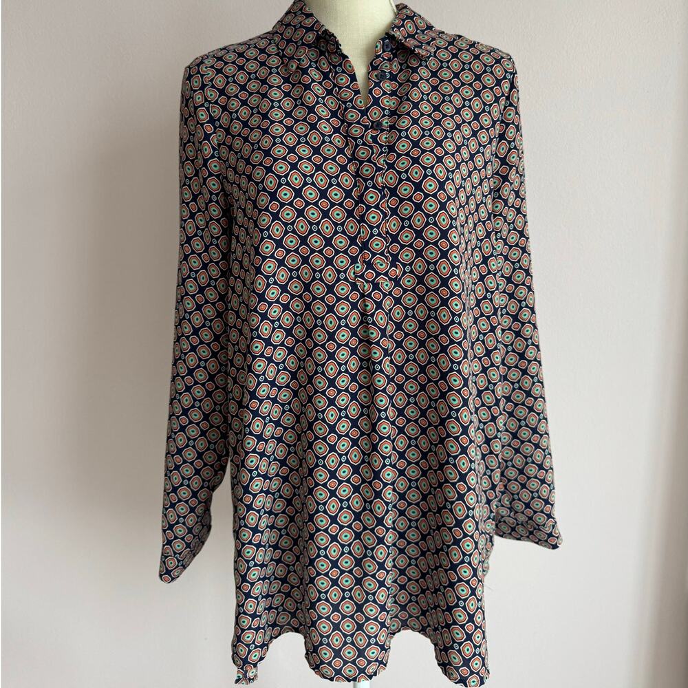 Pleione Geometric Print Button Up Blouse